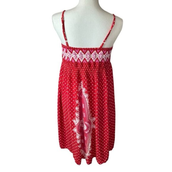 Sundress Boho Breezy Stretchy Smocked Bodice Indian Gauzy Material Red Pink OS - Picture 4 of 16